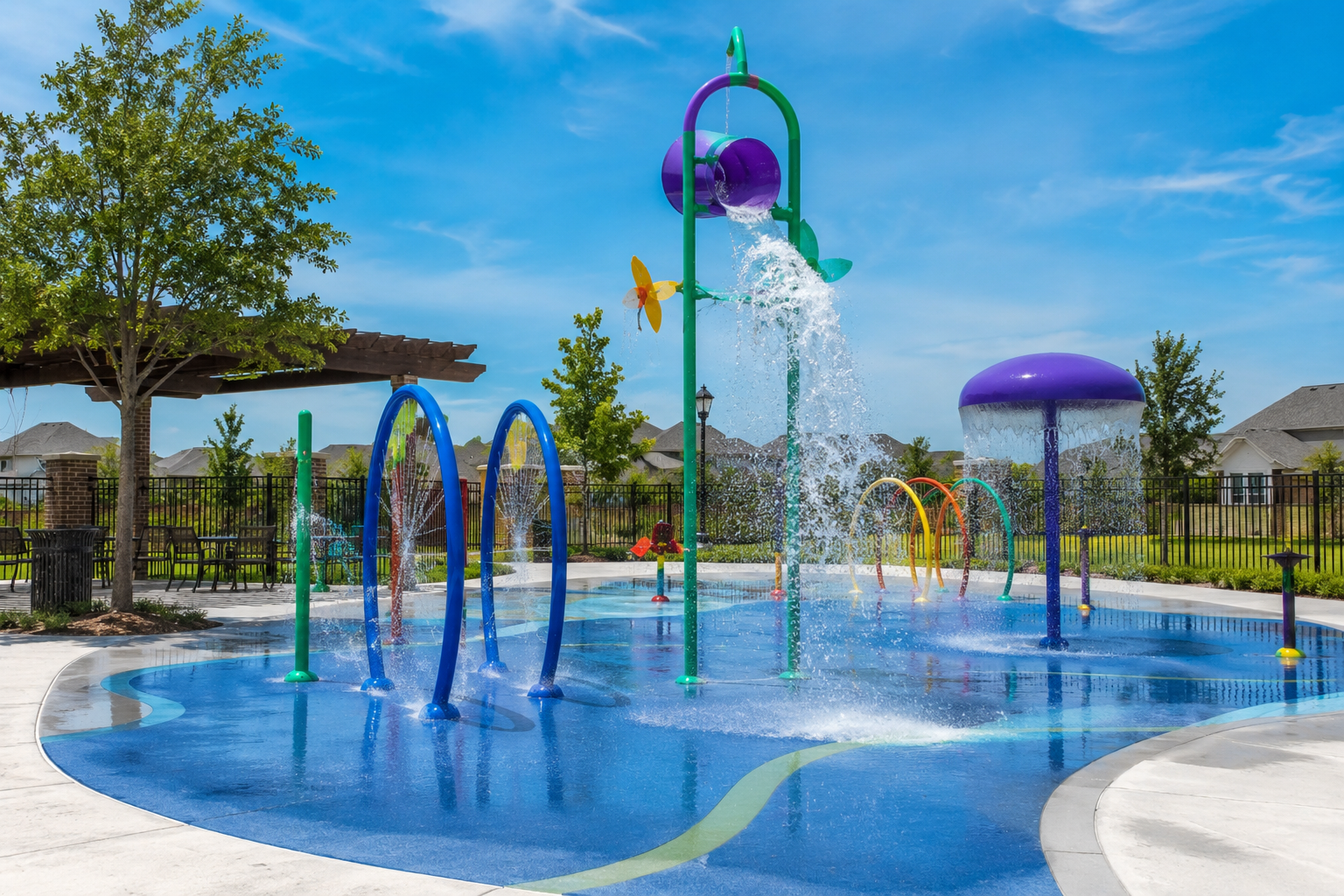 Splash pad and interactive water features